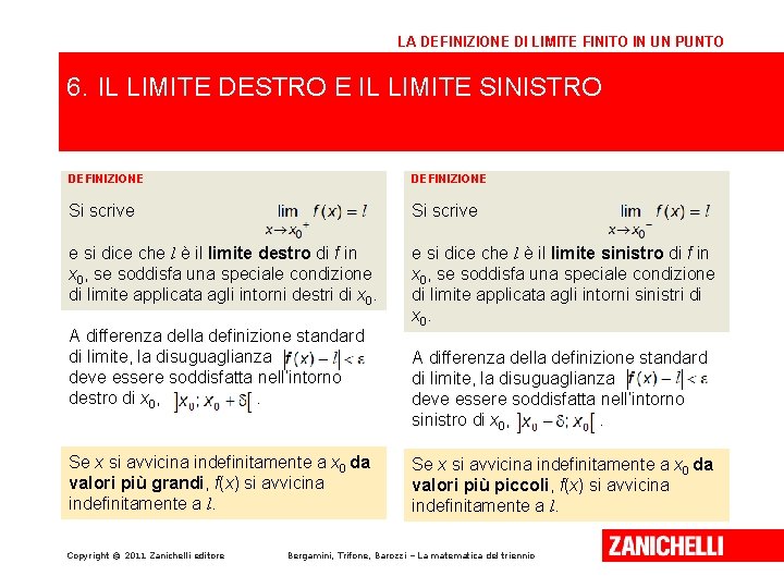LA DEFINIZIONE DI LIMITE FINITO IN UN PUNTO 6. IL LIMITE DESTRO E IL