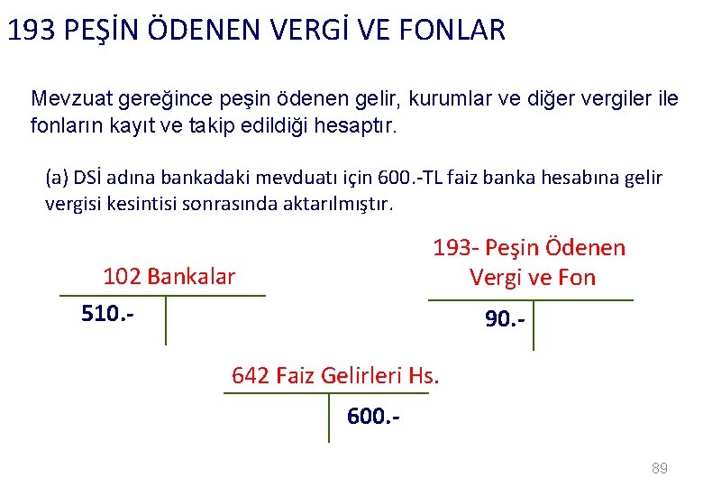 193 PEŞİN ÖDENEN VERGİ VE FONLAR Mevzuat gereğince peşin ödenen gelir, kurumlar ve diğer