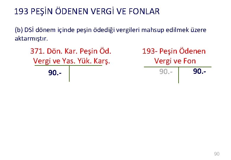 193 PEŞİN ÖDENEN VERGİ VE FONLAR (b) DSİ dönem içinde peşin ödediği vergileri mahsup