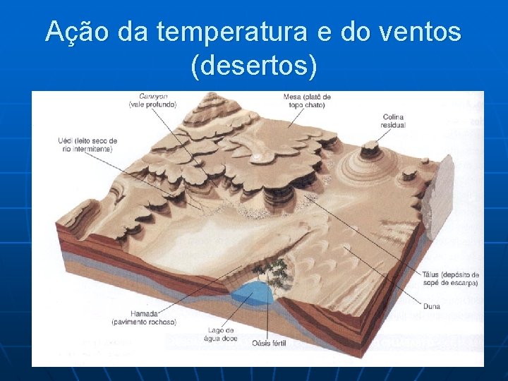 Ação da temperatura e do ventos (desertos) 