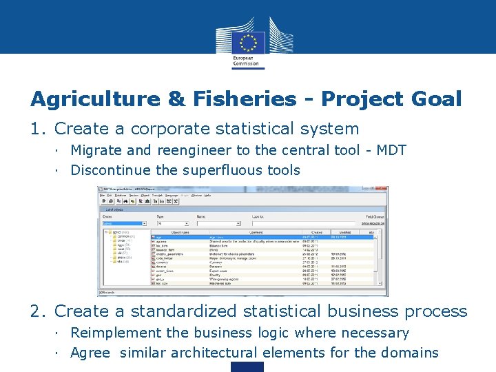 Agriculture & Fisheries - Project Goal 1. Create a corporate statistical system ∙ Migrate