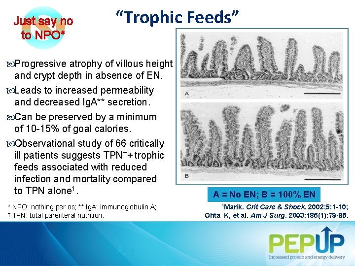 Just say no to NPO* “Trophic Feeds” Progressive atrophy of villous height and crypt