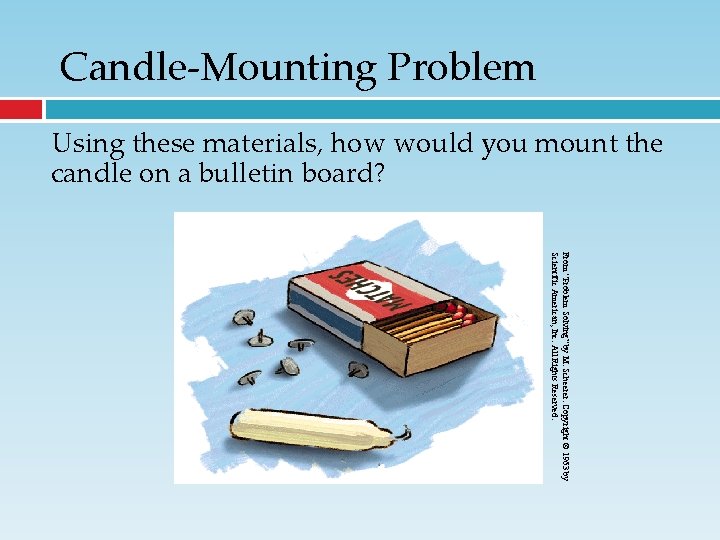 Candle-Mounting Problem Using these materials, how would you mount the candle on a bulletin Candle-Mounting Problem Using these materials, how would you mount the candle on a bulletin