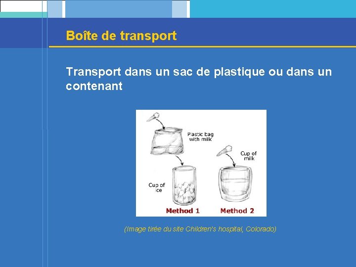 Boîte de transport Transport dans un sac de plastique ou dans un contenant (Image