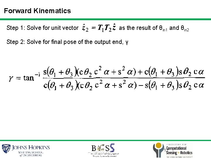 Forward Kinematics Step 1: Solve for unit vector as the result of θin 1