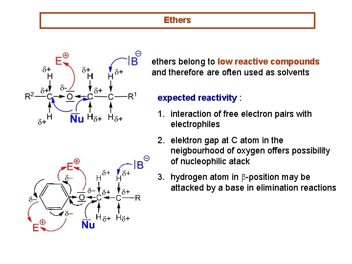 Ethers ethers belong to low reactive compounds and therefore are often used as solvents