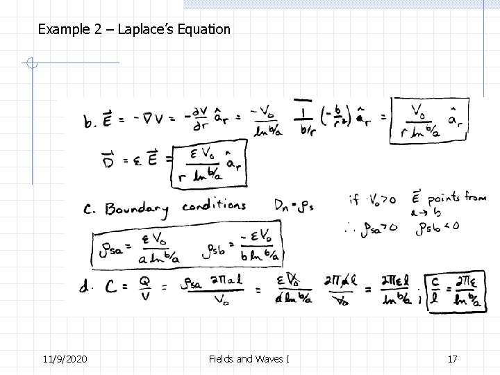 Example 2 – Laplace’s Equation 11/9/2020 Fields and Waves I 17 