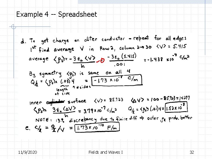 Example 4 -- Spreadsheet 11/9/2020 Fields and Waves I 32 