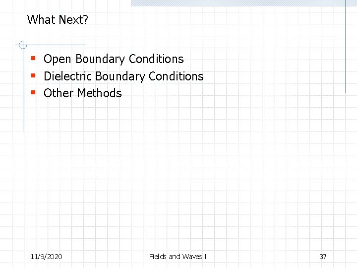 What Next? § Open Boundary Conditions § Dielectric Boundary Conditions § Other Methods 11/9/2020