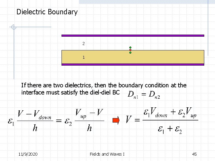 Dielectric Boundary 2 1 If there are two dielectrics, then the boundary condition at