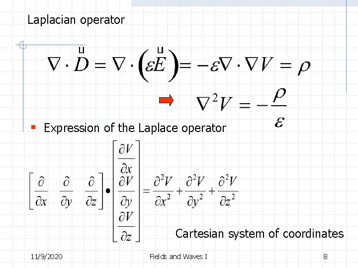 Laplacian operator § Expression of the Laplace operator Cartesian system of coordinates 11/9/2020 Fields