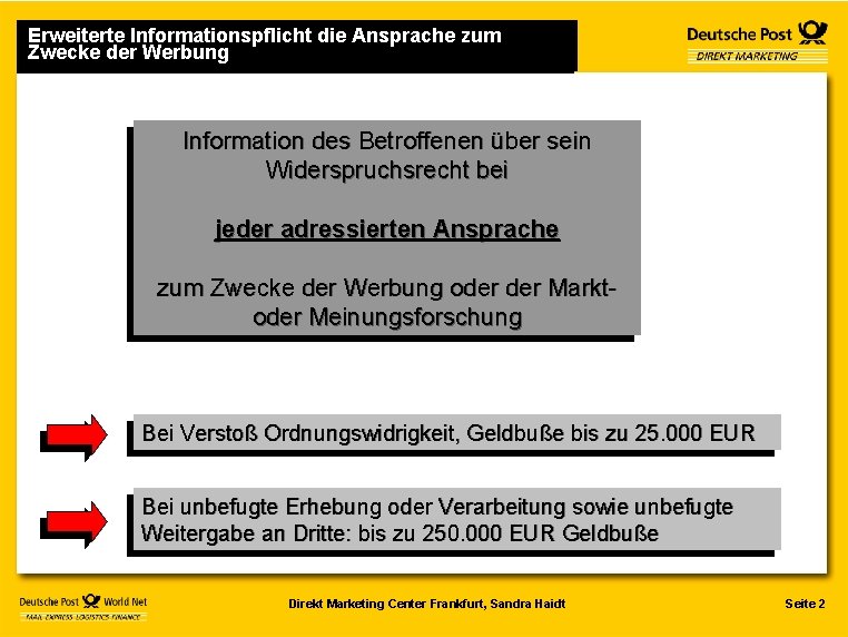 Erweiterte Informationspflicht die Ansprache zum Zwecke der Werbung Information des Betroffenen über sein Widerspruchsrecht