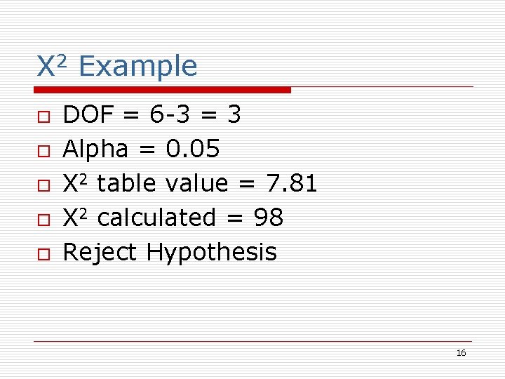 X 2 Example o o o DOF = 6 -3 = 3 Alpha =