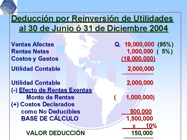 Deducción por Reinversión de Utilidades al 30 de Junio ó 31 de Diciembre 2004