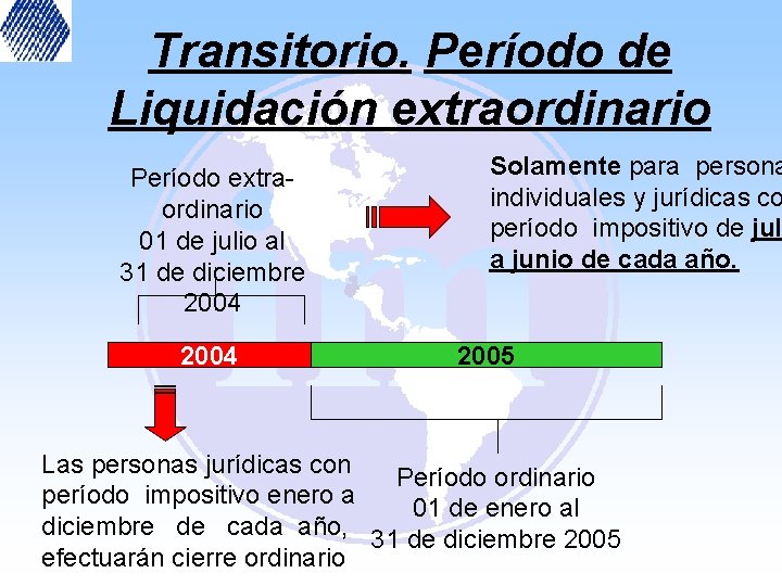 Transitorio. Período de Liquidación extraordinario Período extraordinario 01 de julio al 31 de diciembre