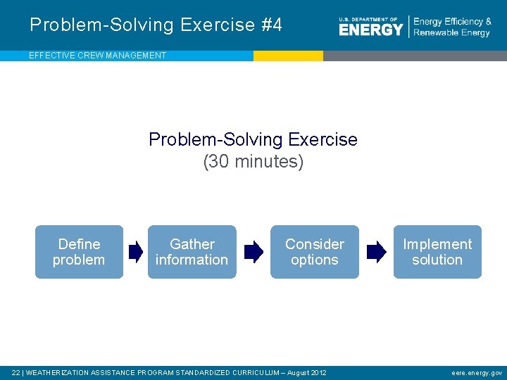 Problem-Solving Exercise #4 EFFECTIVE CREW MANAGEMENT Problem-Solving Exercise (30 minutes) Define problem Gather information