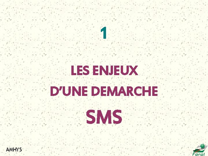 1 LES ENJEUX D’UNE DEMARCHE SMS AMHYS 