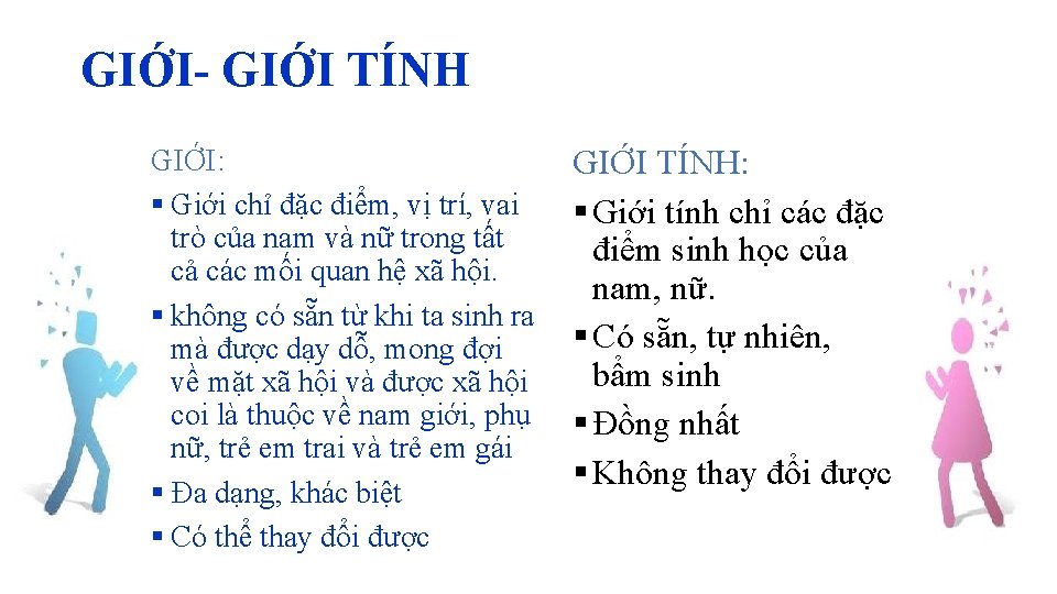 GIỚI- GIỚI TÍNH GIỚI: § Giới chỉ đặc điểm, vị trí, vai trò của