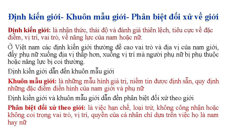 Định kiến giới- Khuôn mẫu giới- Phân biệt đối xử về giới Định kiến