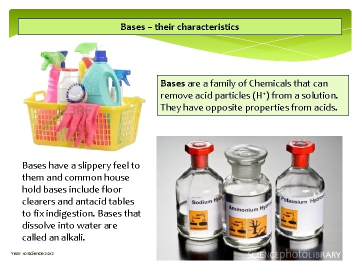 Bases – their characteristics Bases are a family of Chemicals that can remove acid