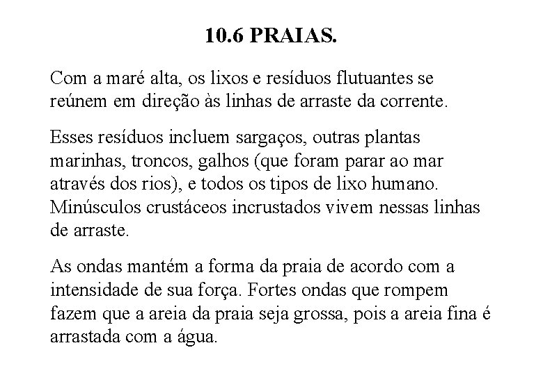 10. 6 PRAIAS. Com a maré alta, os lixos e resíduos flutuantes se reúnem