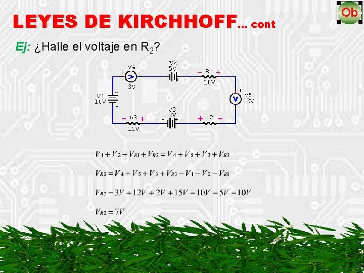 LEYES DE KIRCHHOFF… cont Ej: ¿Halle el voltaje en R Ej: 2? 