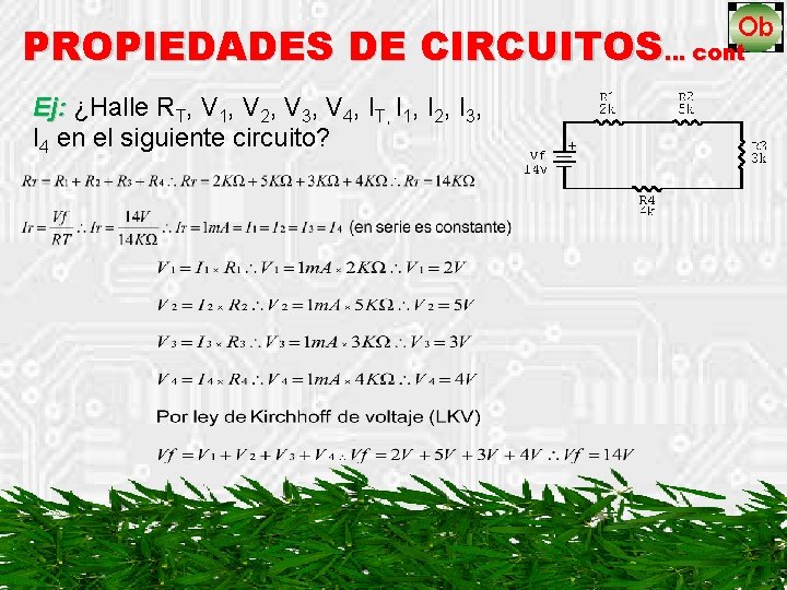 PROPIEDADES DE CIRCUITOS… cont Ej: ¿Halle RT, V 1, V 2, V 3, V