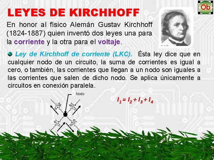 LEYES DE KIRCHHOFF En honor al físico Alemán Gustav Kirchhoff (1824 -1887) quien inventó