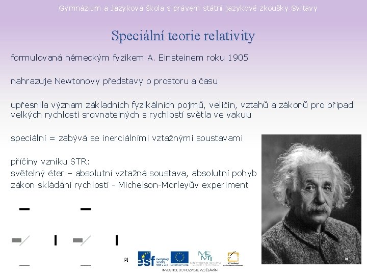 Gymnázium a Jazyková škola s právem státní jazykové zkoušky Svitavy Speciální teorie relativity formulovaná