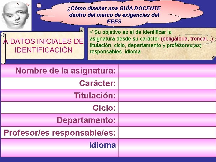 ¿Cómo diseñar una GUÍA DOCENTE dentro del marco de exigencias del EEES A. DATOS