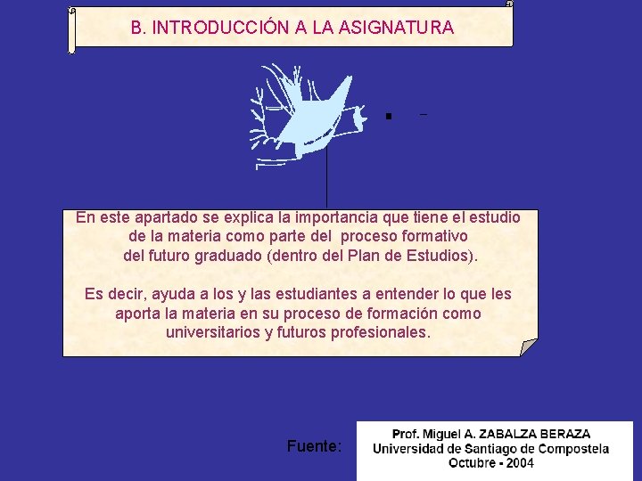 B. INTRODUCCIÓN A LA ASIGNATURA En este apartado se explica la importancia que tiene