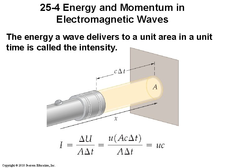25 -4 Energy and Momentum in Electromagnetic Waves The energy a wave delivers to