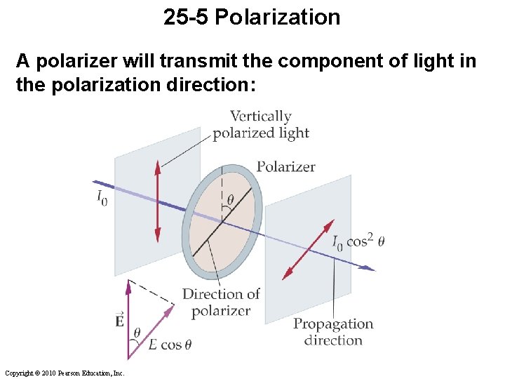 25 -5 Polarization A polarizer will transmit the component of light in the polarization
