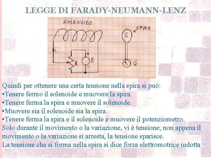 LEGGE DI FARADY-NEUMANN-LENZ Quindi per ottenere una certa tensione nella spira si può: •