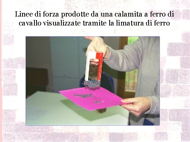 Linee di forza prodotte da una calamita a ferro di cavallo visualizzate tramite la