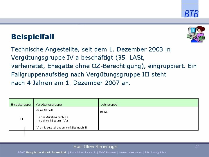 Beispielfall Technische Angestellte, seit dem 1. Dezember 2003 in Vergütungsgruppe IV a beschäftigt (35.