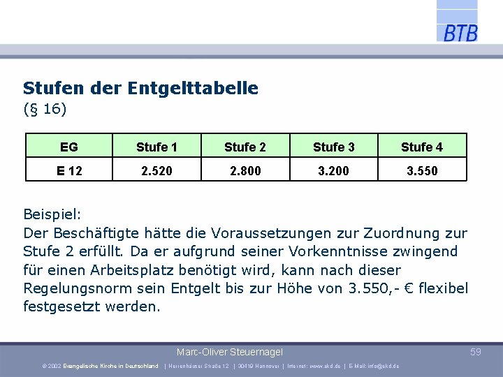 Stufen der Entgelttabelle (§ 16) EG Stufe 1 Stufe 2 Stufe 3 Stufe 4