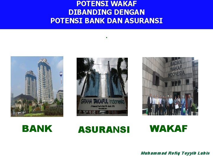 POTENSI WAKAF Tehnik. DENGAN Penghimpunan Uang DIBANDING POTENSI BANK DAN ASURANSI . BANK ASURANSI