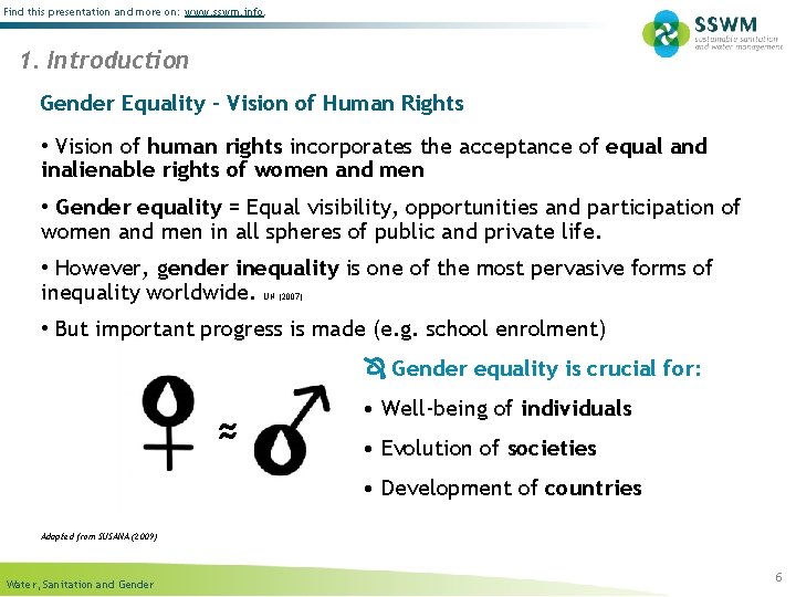 Find this presentation and more on: www. sswm. info. 1. Introduction Gender Equality -