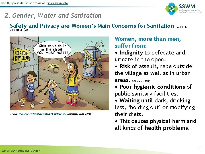 Find this presentation and more on: www. sswm. info. 2. Gender, Water and Sanitation