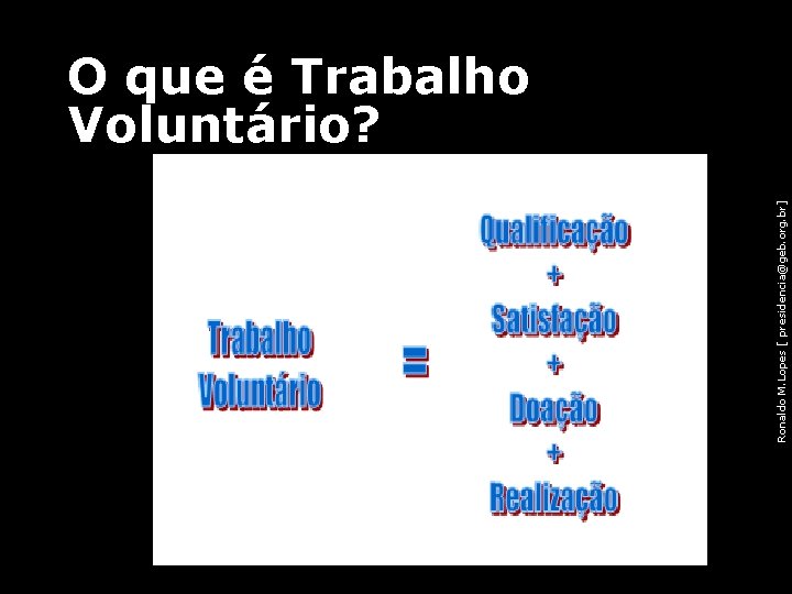 Ronaldo M. Lopes [ presidencia@geb. org. br] O que é Trabalho Voluntário? 46 
