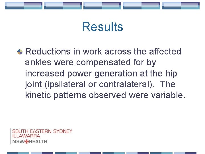Results Reductions in work across the affected ankles were compensated for by increased power