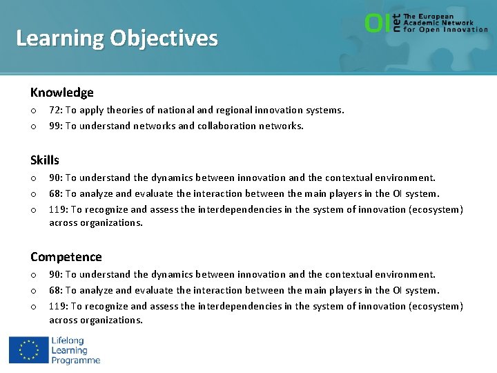 Learning Objectives Knowledge o o 72: To apply theories of national and regional innovation