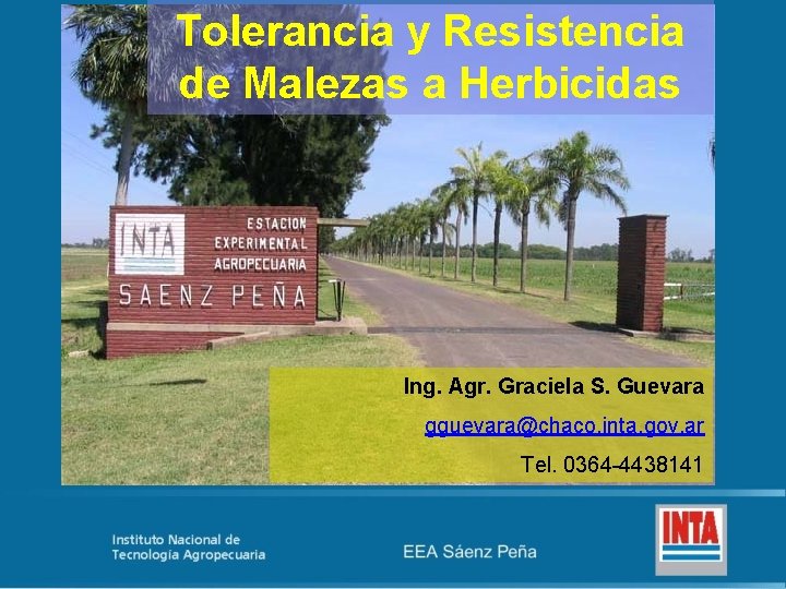 Tolerancia y Resistencia de Malezas a Herbicidas Ing. Agr. Graciela S. Guevara gguevara@chaco. inta.