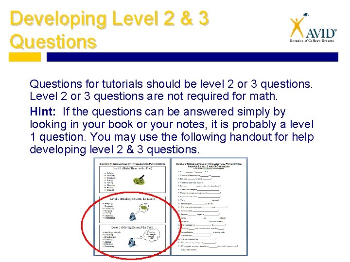 Developing Level 2 & 3 Questions for tutorials should be level 2 or 3