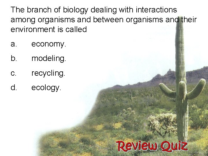 The branch of biology dealing with interactions among organisms and between organisms and their