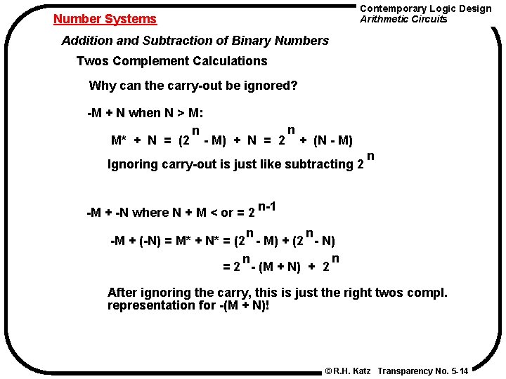 Contemporary Logic Design Arithmetic Circuits Number Systems Addition and Subtraction of Binary Numbers Twos