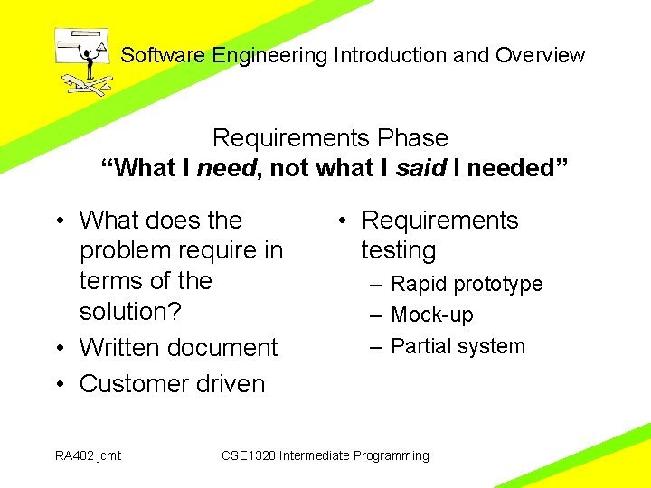 Software Engineering Introduction and Overview Requirements Phase “What I need, not what I said