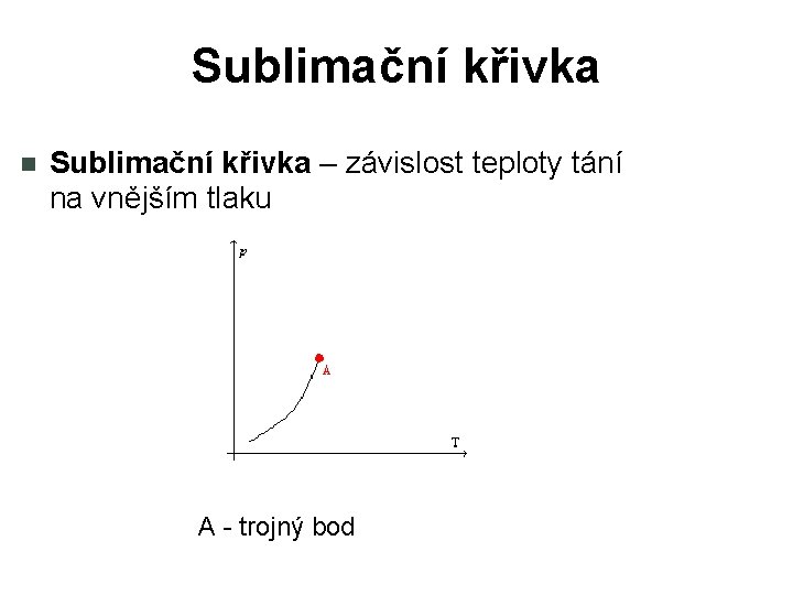 Sublimační křivka – závislost teploty tání na vnějším tlaku A - trojný bod 