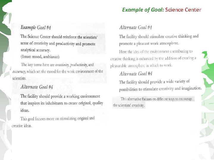 Example of Goal: Science Center 